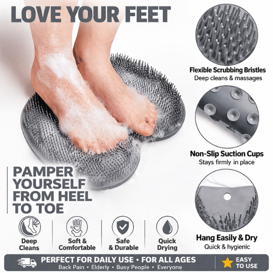 Silicone Shower Foot Scrubber Mat with Wall-Mounted Suction Cups