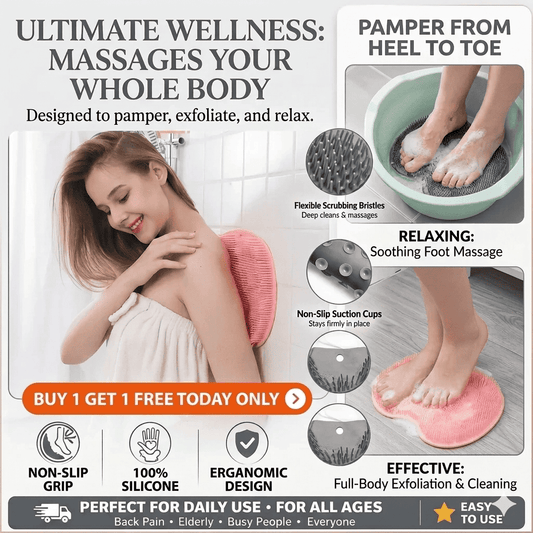 Silicone Shower Foot Scrubber Mat with Wall-Mounted Suction Cups